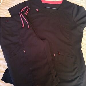 Women's Black and Pink Scrub Set